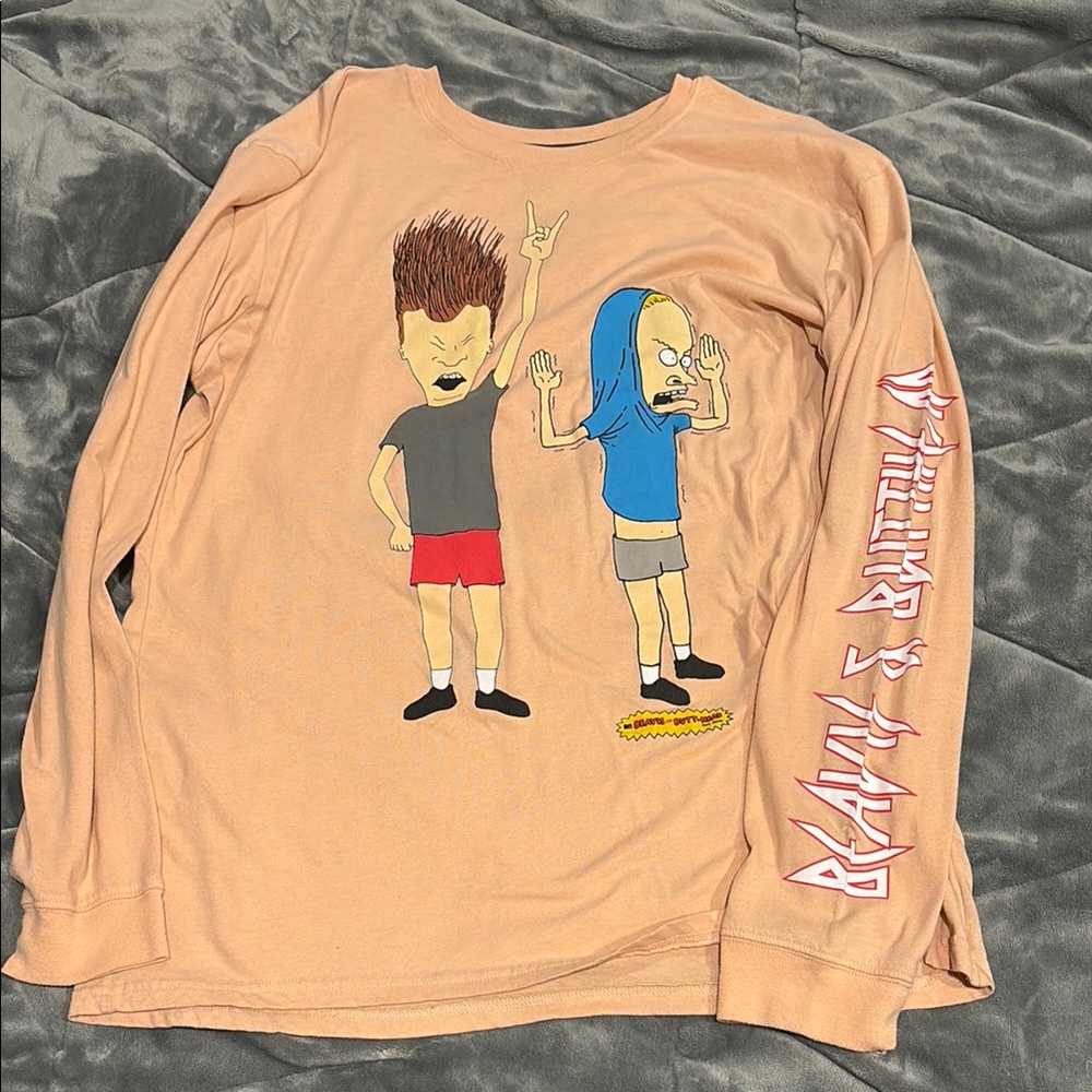 Beavis and Butt-Head Graphic Long Sleeve Shirt - Peach